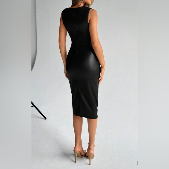 NEW Black Faux Leather Pencil Dress - Picture 2 of 4